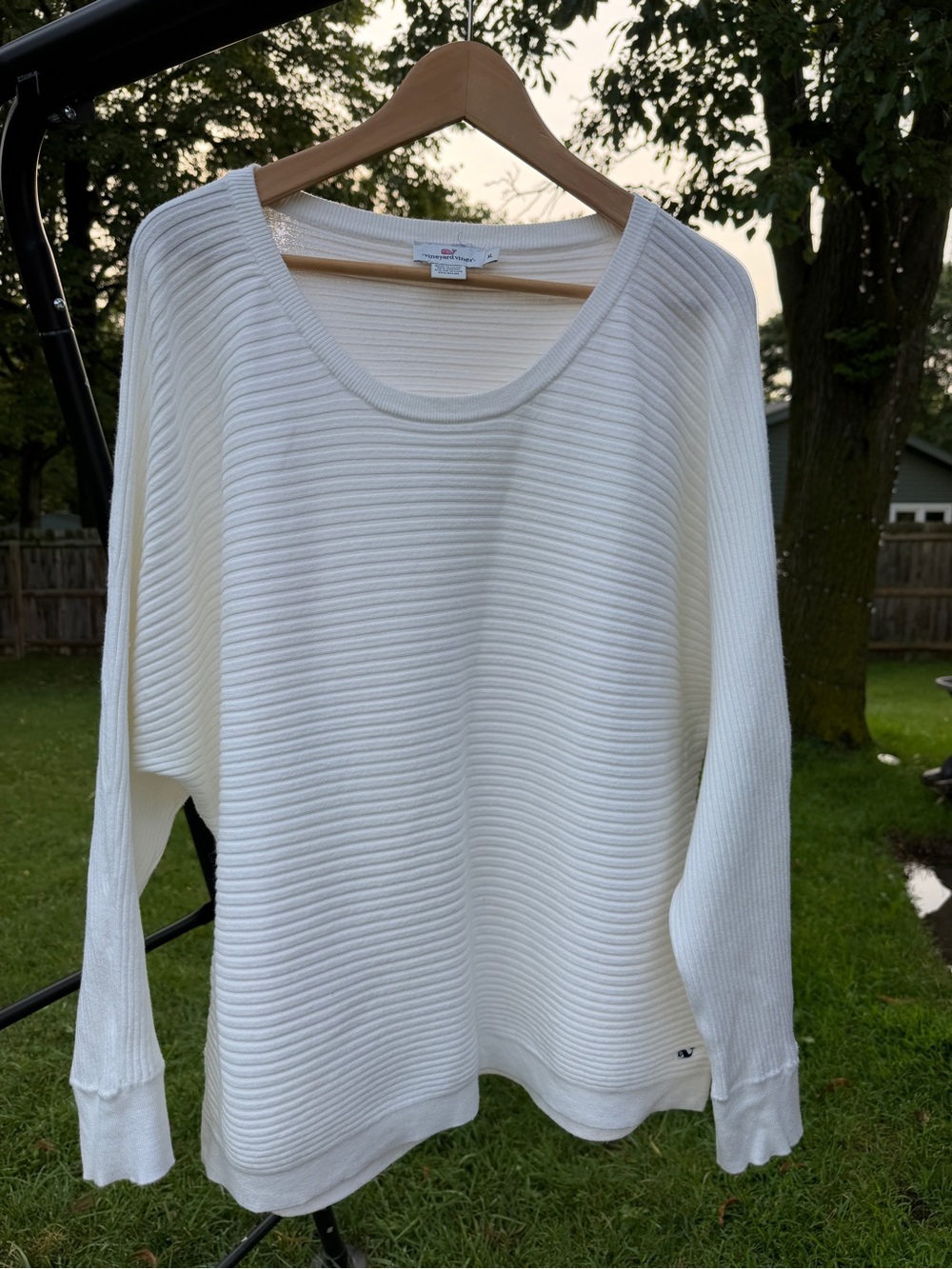 Vineyard Vines XL Off White Ribbed Knit Scoop Neck Pullover Sweater Batwing